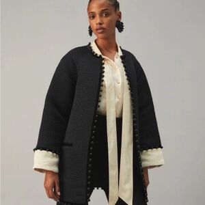 Tory Burch Runway Quilted Jacquard Beaded Trim Jacket Coat